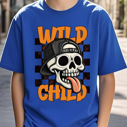 Boys' Skull Graphic T-Shirt - Breathable Moisture-Wicking Soft Polyester, Lightweight Round Neck Short Sleeve Tee for Summer Play, Outdoor Sports & Casual Wear - Machine Washable Regular Fit for Youngsters to Teens, Halloween