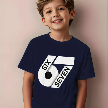 ' White 67 Number Print T-Shirt - Short Sleeve Round Neck Casual Summer Top with Black '67' Chest Number, Machine Washable Shirt, & Casual Attire - Age 4-12 Years (Regular Fit)