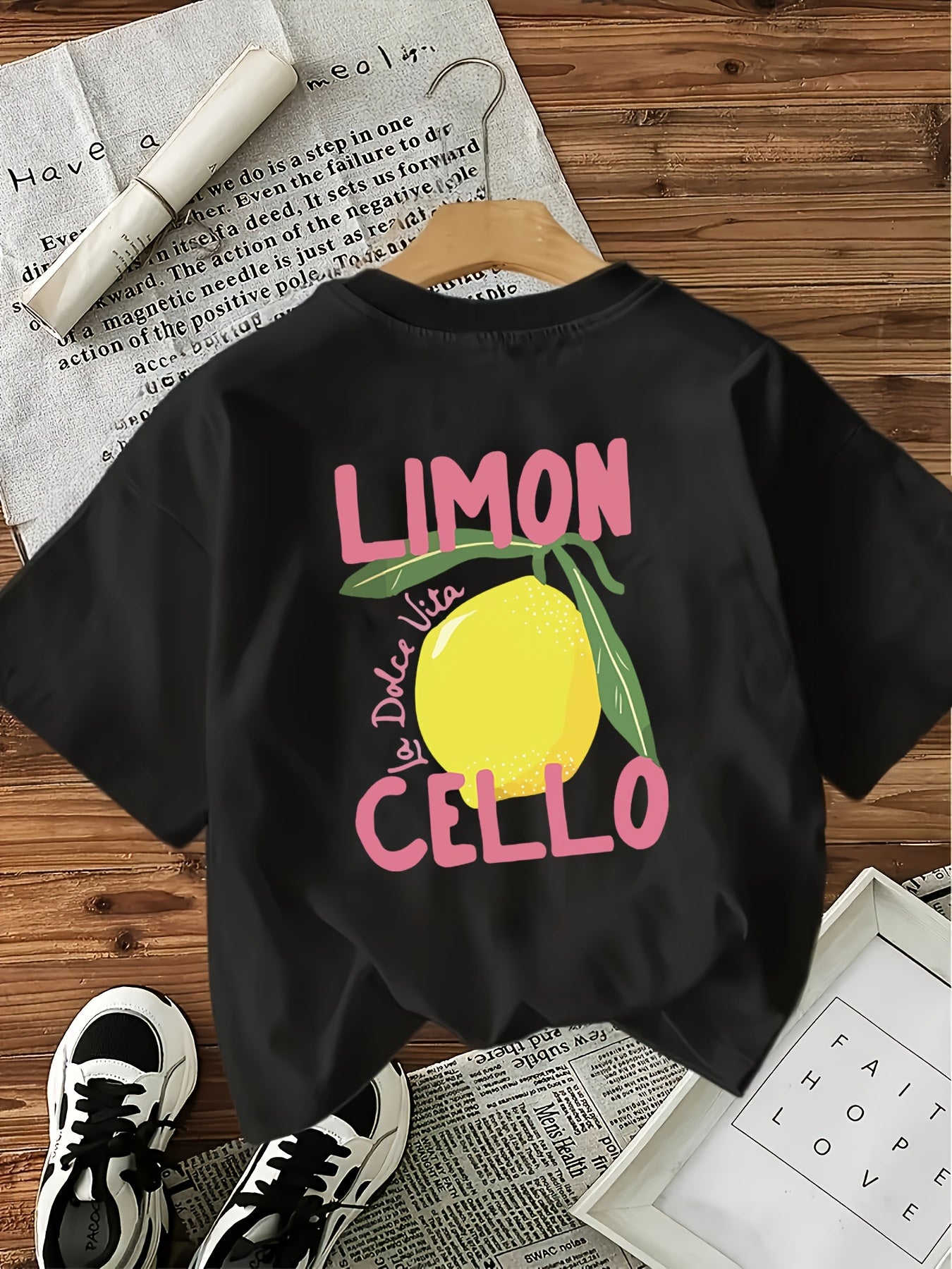 Boys & Girls Lemon Graphic T-Shirt - "I Love Lemons" Print, Soft Polyester Knit Fabric, Slight Stretch, Ribbed Detail, Regular Fit, Short Sleeve, Round Neck, Summer Casual Top for Kids 12+ Years, Fun & Comfortable Design, Cut