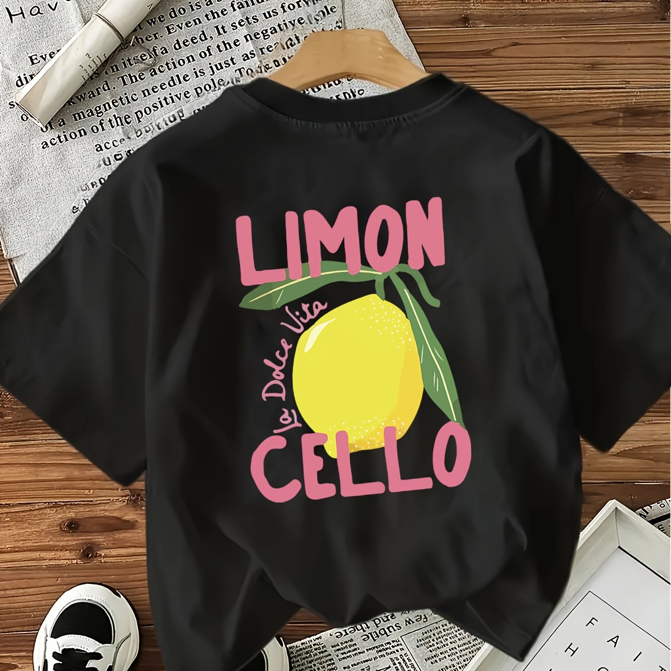 Boys & Girls Lemon Graphic T-Shirt - "I Love Lemons" Print, Soft Polyester Knit Fabric, Slight Stretch, Ribbed Detail, Regular Fit, Short Sleeve, Round Neck, Summer Casual Top for Kids 12+ Years, Fun & Comfortable Design, Cut