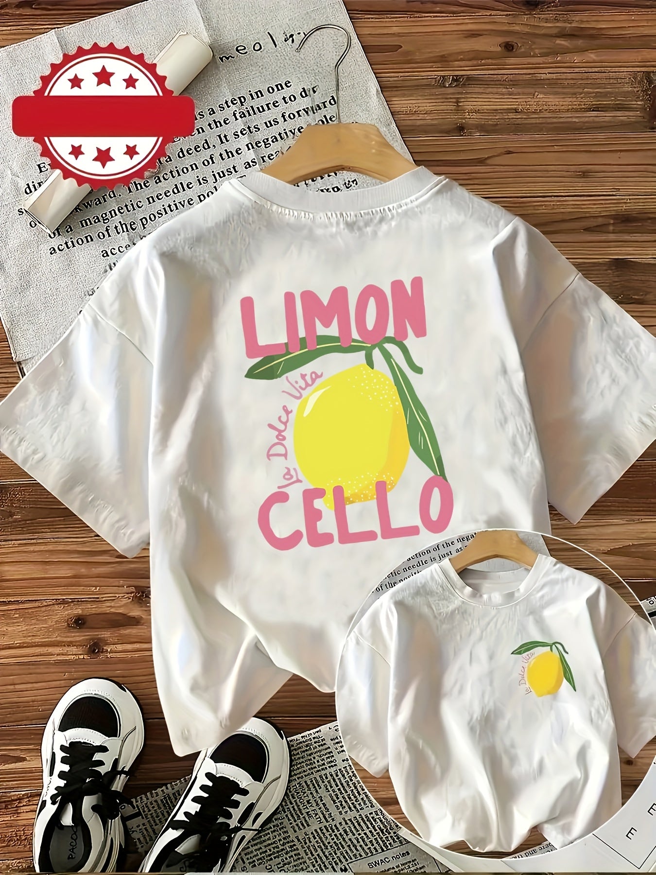 Boys & Girls Lemon Graphic T-Shirt - "I Love Lemons" Print, Soft Polyester Knit Fabric, Slight Stretch, Ribbed Detail, Regular Fit, Short Sleeve, Round Neck, Summer Casual Top for Kids 12+ Years, Fun & Comfortable Design, Cut