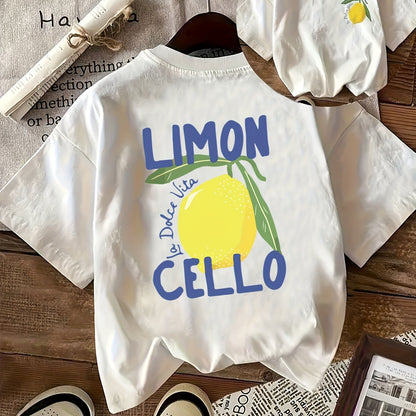 Boys & Girls Lemon Graphic T-Shirt - "I Love Lemons" Print, Soft Polyester Knit Fabric, Slight Stretch, Ribbed Detail, Regular Fit, Short Sleeve, Round Neck, Summer Casual Top for Kids 12+ Years, Fun & Comfortable Design, Cut