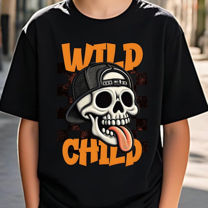 Boys' Skull Graphic T-Shirt - Breathable Moisture-Wicking Soft Polyester, Lightweight Round Neck Short Sleeve Tee for Summer Play, Outdoor Sports & Casual Wear - Machine Washable Regular Fit for Youngsters to Teens, Halloween