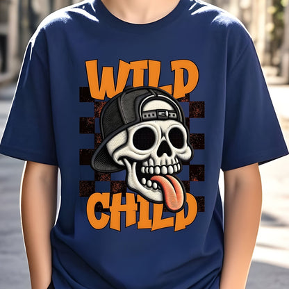 Boys' Skull Graphic T-Shirt - Breathable Moisture-Wicking Soft Polyester, Lightweight Round Neck Short Sleeve Tee for Summer Play, Outdoor Sports & Casual Wear - Machine Washable Regular Fit for Youngsters to Teens, Halloween