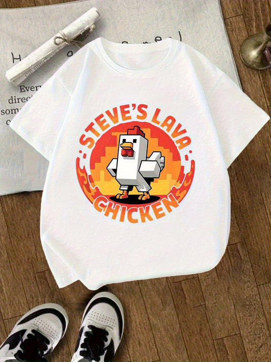 Lava Chicken Boys & Girls Abstract Print Round Neck T-Shirt, Casual Style, Summer Wear, Vibrant Colors, Comfortable Fabric, Playful Design, Casual Attire, |playful Design Shirt|comfortable Fit Shirt, For Outdoor