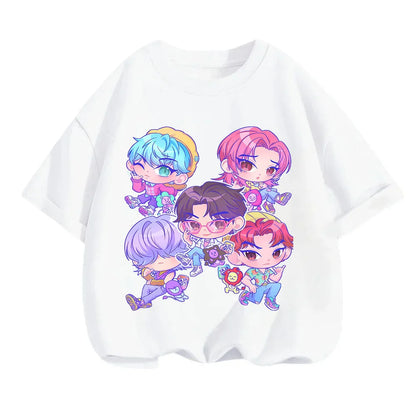 2025 new children's cotton Korean Wave demon hunter printed fashion casual round-neck top movie cartoon girl boy T-shirt