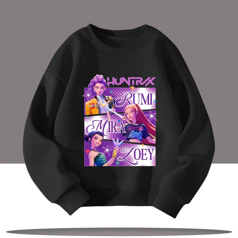 K-pop Demon Hunters New Children's Round-neck Sports Shirt with Cartoon Print - 3-12 Years Old Cute Girl Casual Top