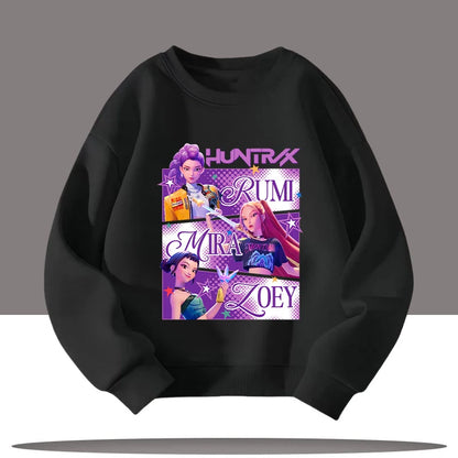 K-pop Demon Hunters New Children's Round-neck Sports Shirt with Cartoon Print - 3-12 Years Old Cute Girl Casual Top