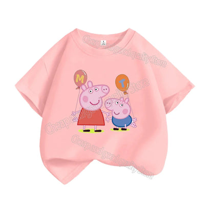 Kids T-shirt Clothes Peppa Pigs Girl Boy Short Sleeve Summer Tee Clothes Tops Cartoon Printing Children Shirt Birthday Gift