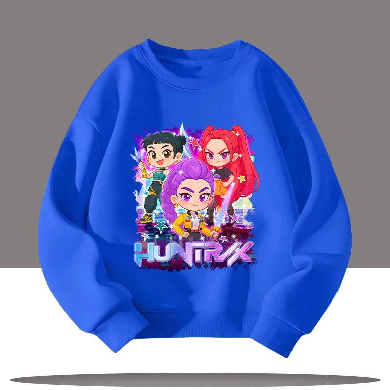 K-pop Demon Hunters New Children's Round-neck Sports Shirt with Cartoon Print - 3-12 Years Old Cute Girl Casual Top