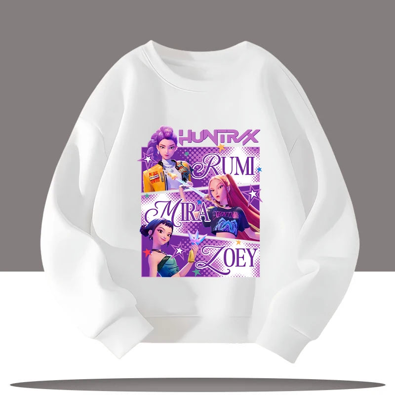 K-pop Demon Hunters New Children's Round-neck Sports Shirt with Cartoon Print - 3-12 Years Old Cute Girl Casual Top