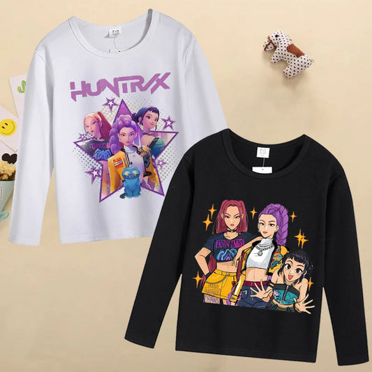 K Pop Demon Hunters Kids Long Sleeve T-shirt Kawaii Cartoon Printed Tops Boys Girls Casuals T-shirts Autumn Children Clothing