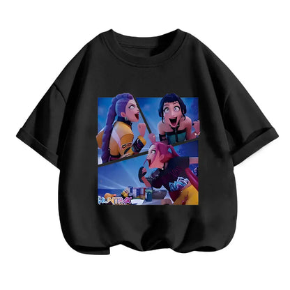 2025 new children's cotton Korean Wave demon hunter printed fashion casual round-neck top movie cartoon girl boy T-shirt