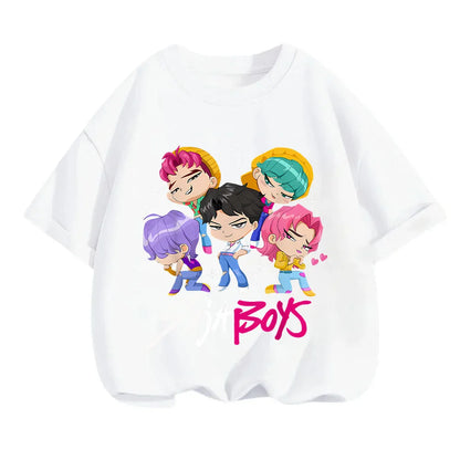 2025 new children's cotton Korean Wave demon hunter printed fashion casual round-neck top movie cartoon girl boy T-shirt