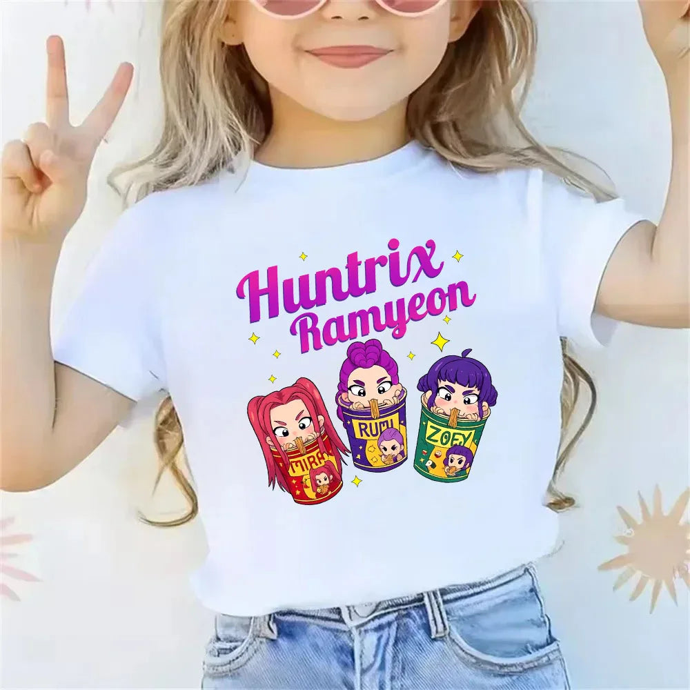 2025 new children's cotton Korean Wave demon hunter printed fashion casual round-neck top movie cartoon girl boy T-shirt