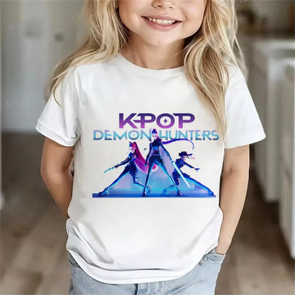 Children Clothes Girl Boy KPop Demon Hunters Soft Summer Tops 2025 Hot Movie Print T Shirts Print Kids T-shirt