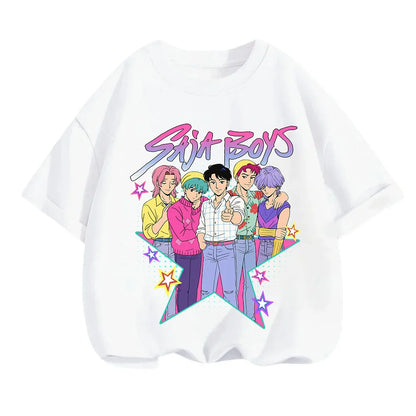 2025 new children's cotton Korean Wave demon hunter printed fashion casual round-neck top movie cartoon girl boy T-shirt