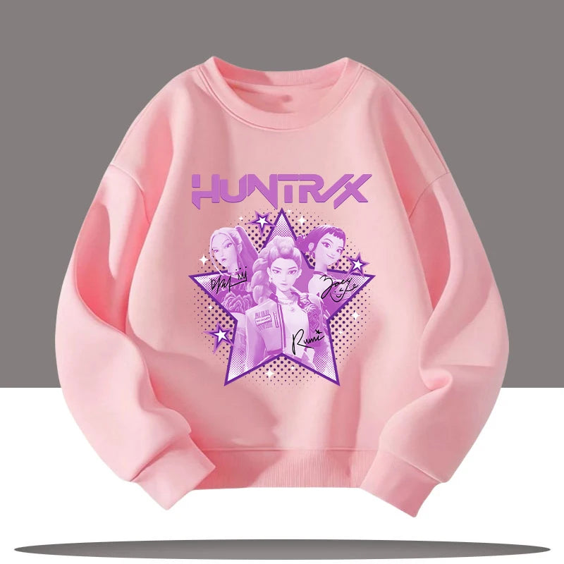 K-pop Demon Hunters New Children's Round-neck Sports Shirt with Cartoon Print - 3-12 Years Old Cute Girl Casual Top