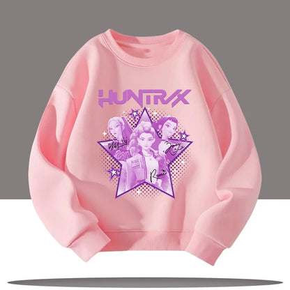 K-pop Demon Hunters New Children's Round-neck Sports Shirt with Cartoon Print - 3-12 Years Old Cute Girl Casual Top