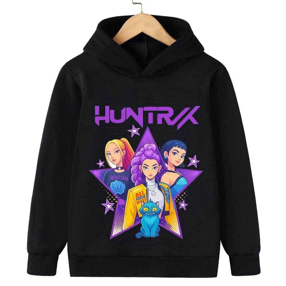 Autumn KPop Demon Hunter Cartoon Print Kids Hoodie Warm Girl Sweatshirt Children's Korean Style Fashion Casual Pullover Clothing