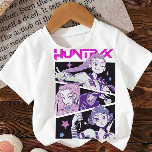 Kids T Shirt Kpop Demon Hunter HuntrX Child Tees Shirt Summer Y2k Tops Short Sleeve Tees Fashion Korean T-shirt for Girls Boys