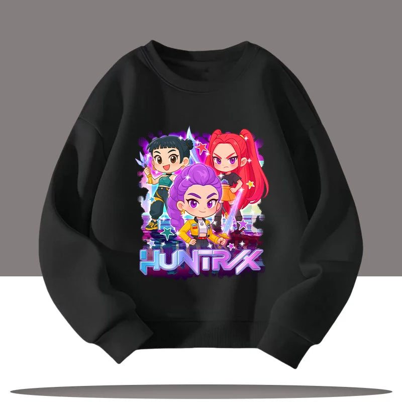 K-pop Demon Hunters New Children's Round-neck Sports Shirt with Cartoon Print - 3-12 Years Old Cute Girl Casual Top