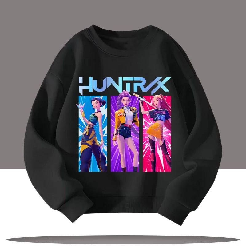 K-pop Demon Hunters New Children's Round-neck Sports Shirt with Cartoon Print - 3-12 Years Old Cute Girl Casual Top