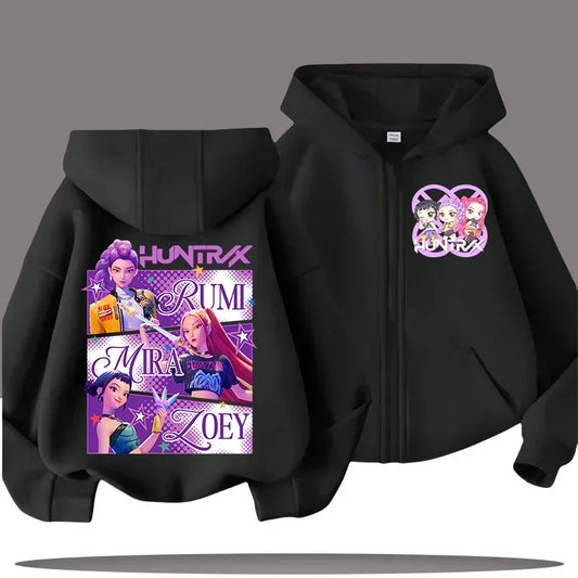 New 2025 Children's Cotton Korean Wave Demon Hunter Printed Fashion Casual Movie Cartoon Boy and Girl Hooded Zipper Shirt