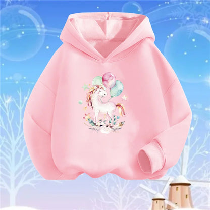 Kids Cartoon Hoodies Beauty Flower Unicorn Hoodey Sweatshirt Girls Fashion Harajuku Thin Basic Coat