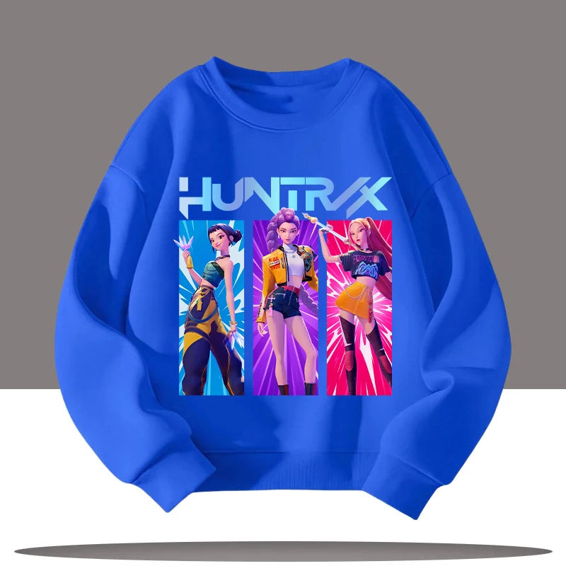 K-pop Demon Hunters New Children's Round-neck Sports Shirt with Cartoon Print - 3-12 Years Old Cute Girl Casual Top