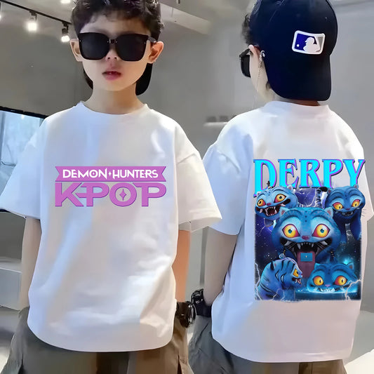 Children's Cotton T-shirt KPop Demon Hunter Printed Fashion Casual Top 2025 Movie Round Neck Cartoon Girl  Casual  Clothing