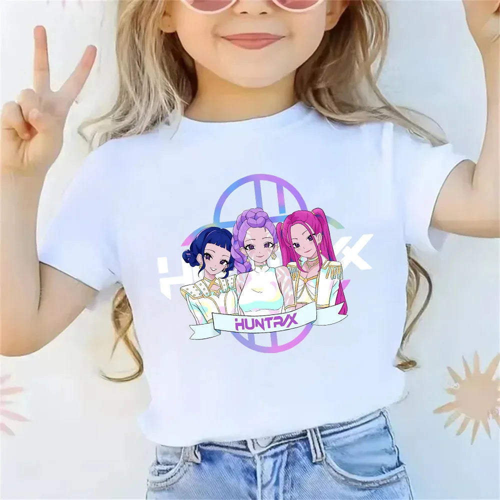 2025 new children's cotton Korean Wave demon hunter printed fashion casual round-neck top movie cartoon girl boy T-shirt