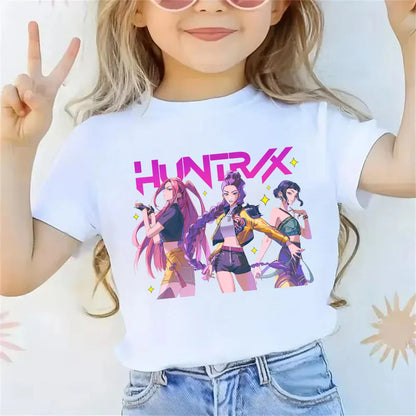 2025 new children's cotton Korean Wave demon hunter printed fashion casual round-neck top movie cartoon girl boy T-shirt