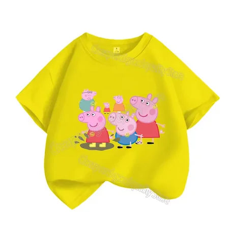 Kids T-shirt Clothes Peppa Pigs Girl Boy Short Sleeve Summer Tee Clothes Tops Cartoon Printing Children Shirt Birthday Gift