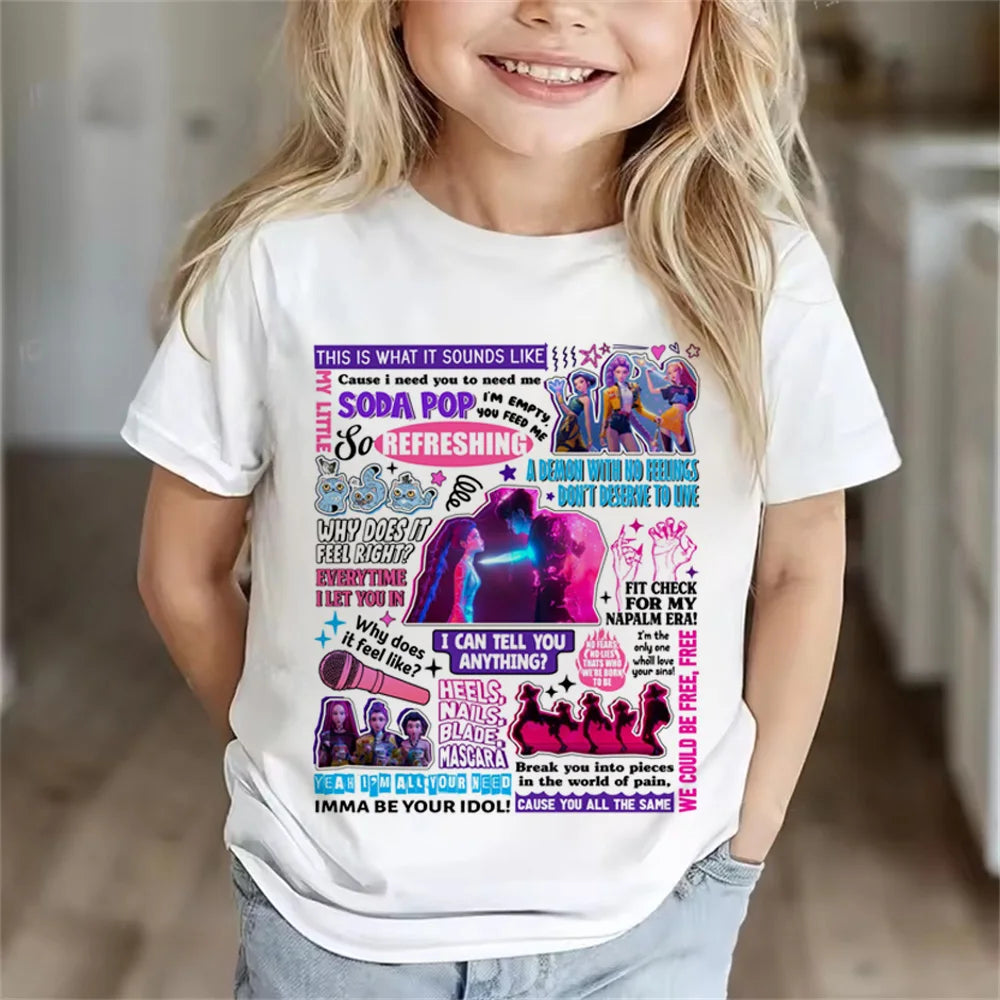 Children Clothes Girl Boy KPop Demon Hunters Soft Summer Tops 2025 Hot Movie Print T Shirts Print Kids T-shirt