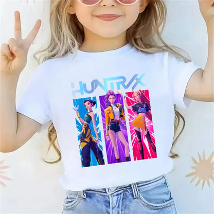 2025 new children's cotton Korean Wave demon hunter printed fashion casual round-neck top movie cartoon girl boy T-shirt