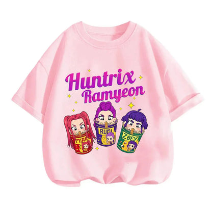 2025 new children's cotton Korean Wave demon hunter printed fashion casual round-neck top movie cartoon girl boy T-shirt