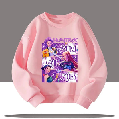 K-pop Demon Hunters New Children's Round-neck Sports Shirt with Cartoon Print - 3-12 Years Old Cute Girl Casual Top