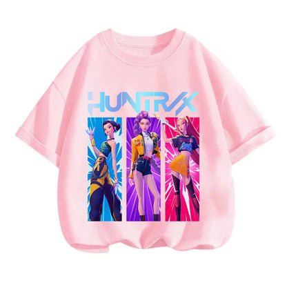 2025 new children's cotton Korean Wave demon hunter printed fashion casual round-neck top movie cartoon girl boy T-shirt