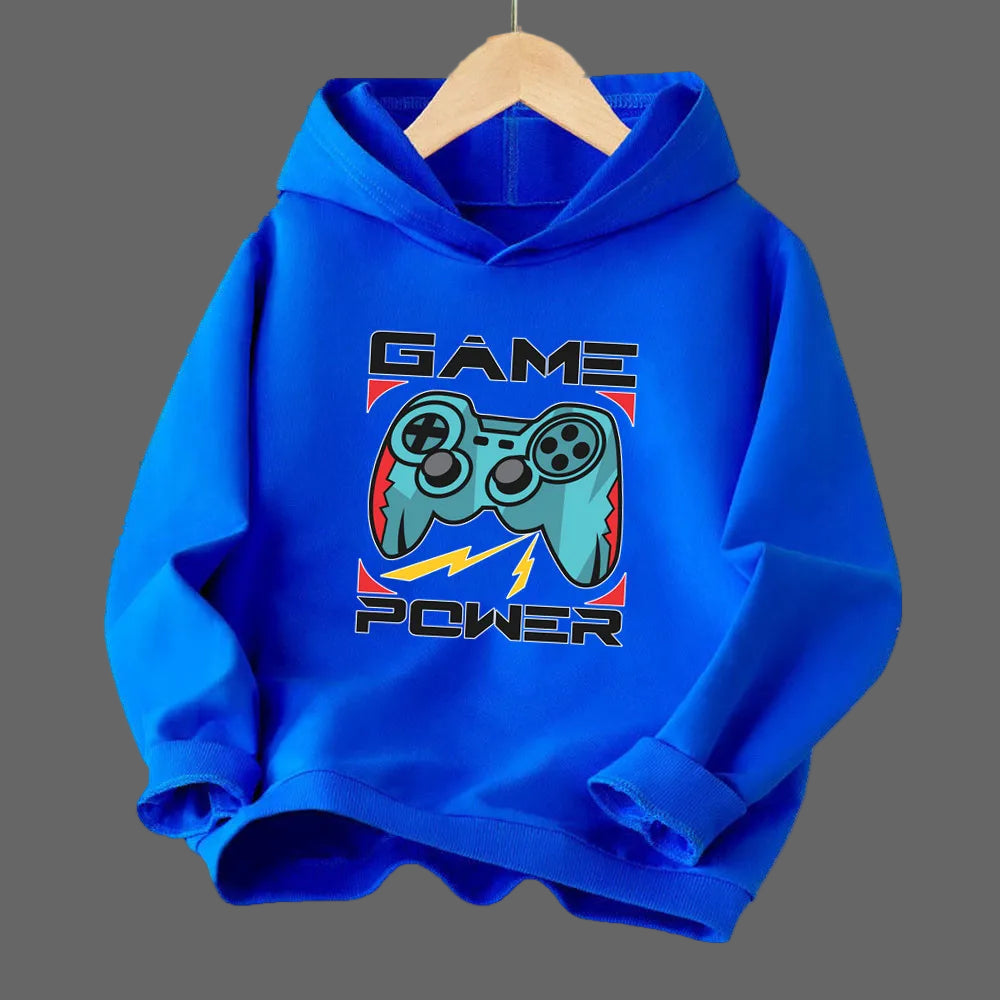 Boys Hoodies Long Sleeve Gamepad Print Children Spring Fall Hooded Sweatshirt Outdoor Stylish Boy Tops