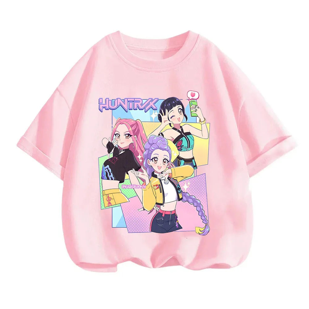 2025 new children's cotton Korean Wave demon hunter printed fashion casual round-neck top movie cartoon girl boy T-shirt