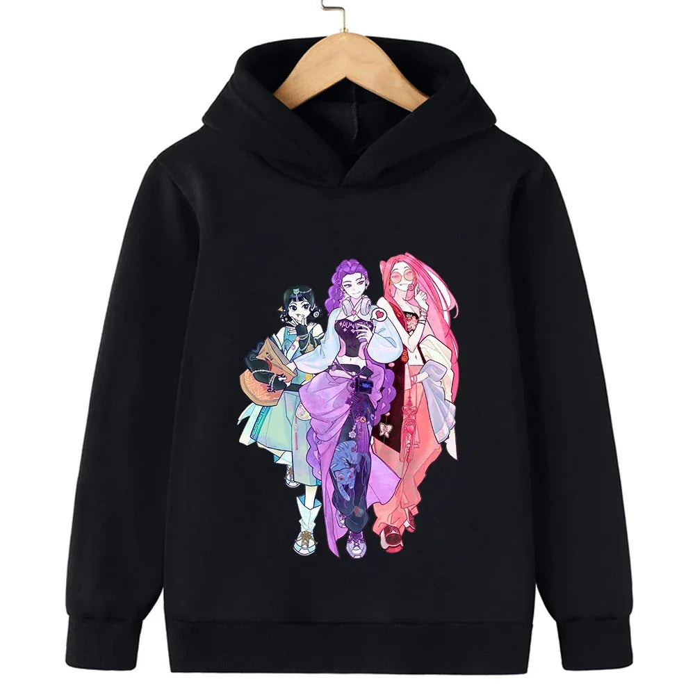 Autumn KPop Demon Hunter Cartoon Print Kids Hoodie Warm Girl Sweatshirt Children's Korean Style Fashion Casual Pullover Clothing
