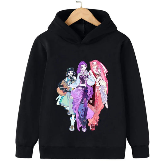 Children's Autumn KPop Demon Hunter Cartoon Print Kids Hoodie Warm Girl Sweatshirt Children's Korean Style Fashion Casual Pullover Clothing