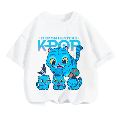 2025 new children's cotton Korean Wave demon hunter printed fashion casual round-neck top movie cartoon girl boy T-shirt