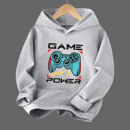 Boys Hoodies Long Sleeve Gamepad Print Children Spring Fall Hooded Sweatshirt Outdoor Stylish Boy Tops