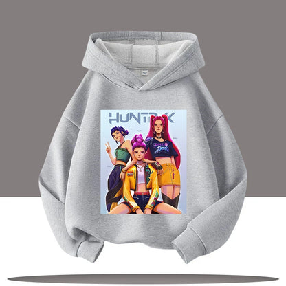 K-pop Demon Hunters Hoodies Boys Girls Long Sleeve Outerwear Saja Boys Print Hooded Coat for Children Fashion Pullover Kids Tops