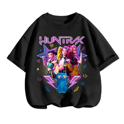 2025 new children's cotton Korean Wave demon hunter printed fashion casual round-neck top movie cartoon girl boy T-shirt