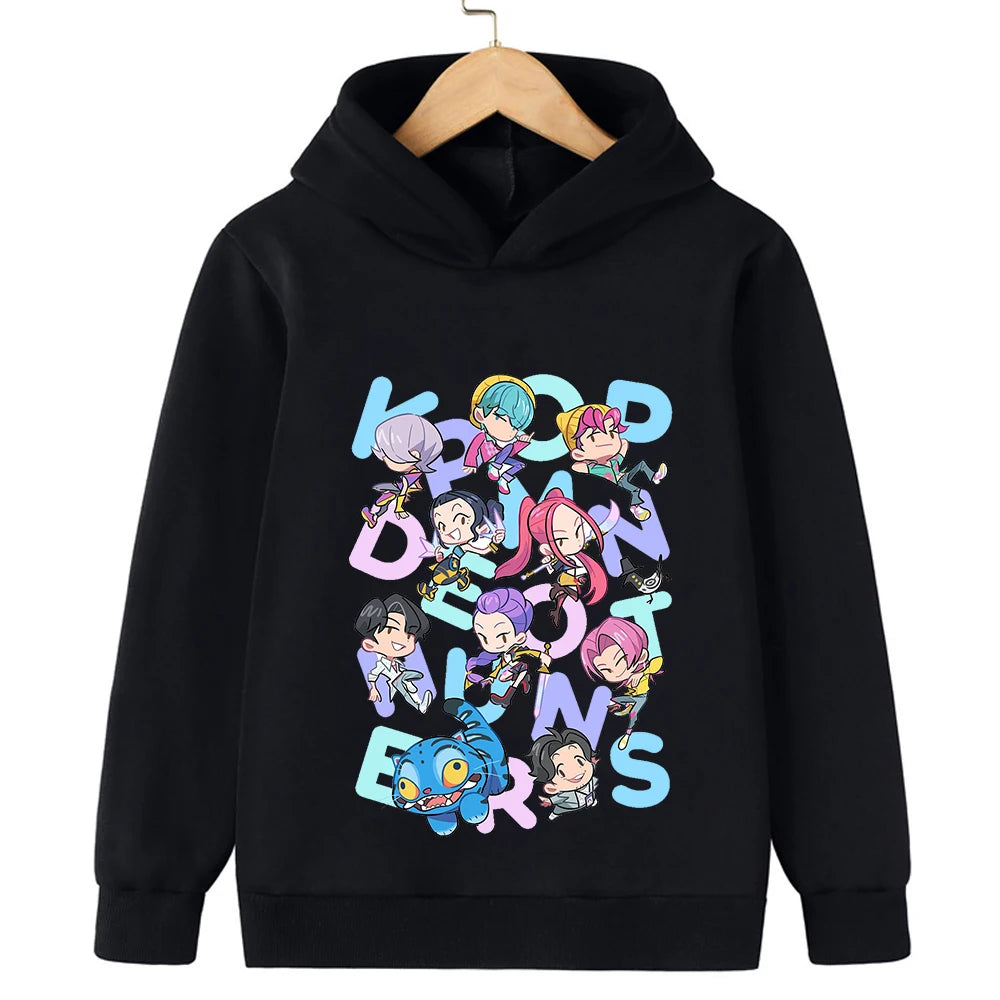Autumn KPop Demon Hunter Cartoon Print Kids Hoodie Warm Girl Sweatshirt Children's Korean Style Fashion Casual Pullover Clothing