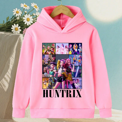 Kids Hoodie with Cartoon Hunters Print - Black Long Sleeve Pullover for Children