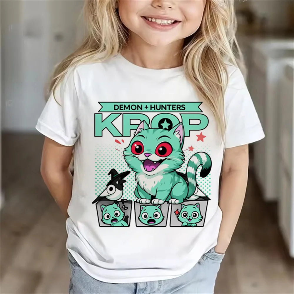 Children Clothes Girl Boy KPop Demon Hunters Soft Summer Tops 2025 Hot Movie Print T Shirts Print Kids T-shirt